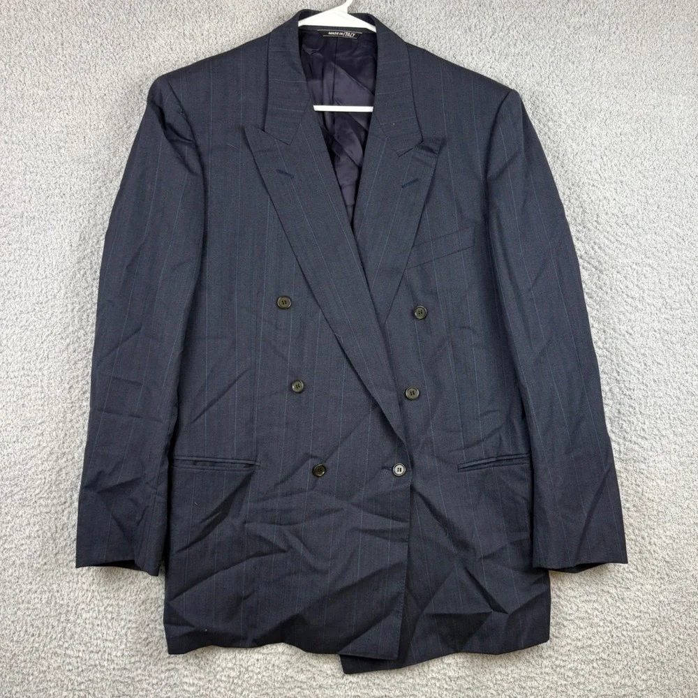 Canali Blazer Mens 46 Gray Pinstripe Double Breasted Wool Sport Coat Italy Y2K